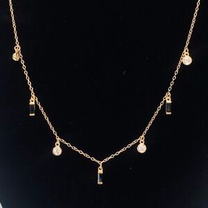 .925 Sterling Silver/14K Gold Plated w/ Black Zircon Stones Necklace - 18 in